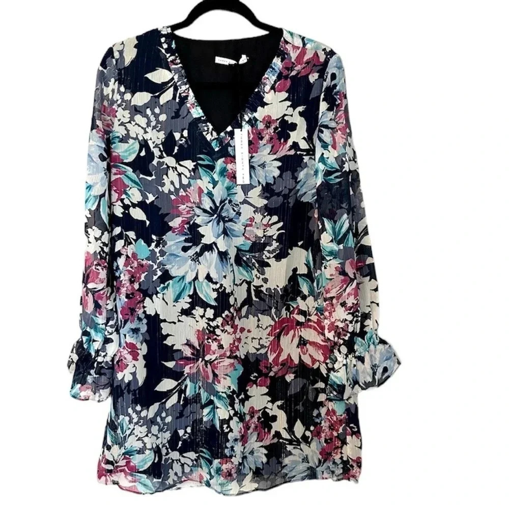 Three Eighty Two Women’s Ruffle Sleeve V-Neck Mini Dress in Como Size M NWT